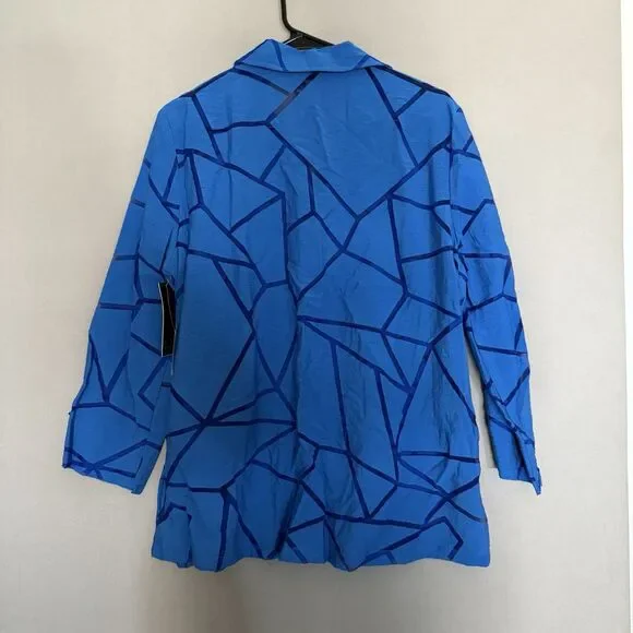 New Ali Miles Medium Blue Black Artsy Lagenlook Textured 3/4 Sleeve Art To Wear - Picture 7 of 14